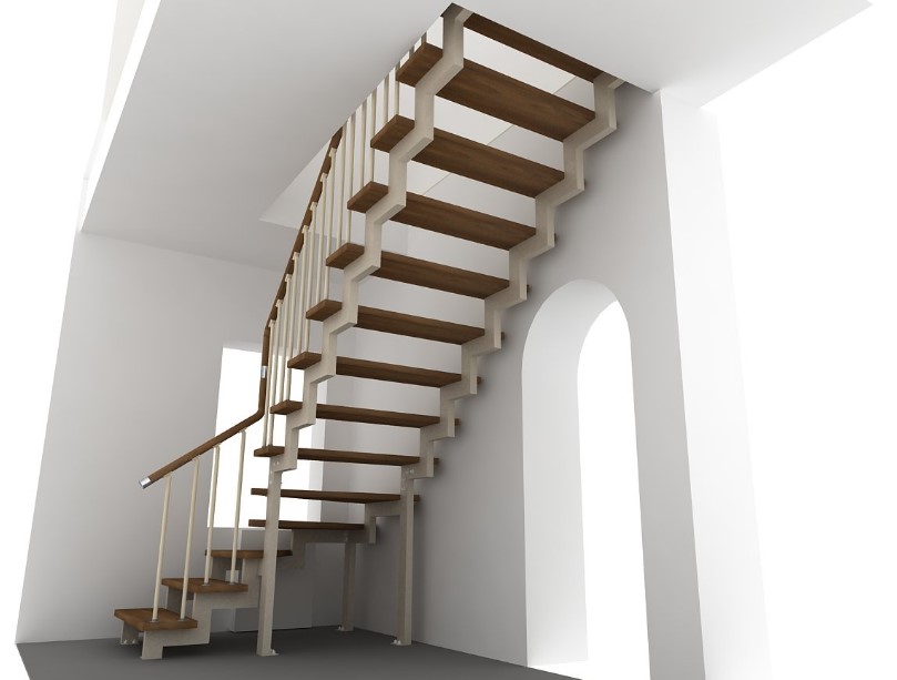 лестница на второй этаж из комбинированных материалов
